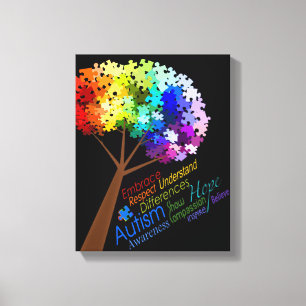 Autismus-Bewusstseins-Regenbogen-Puzzlespiel-Baum Leinwanddruck