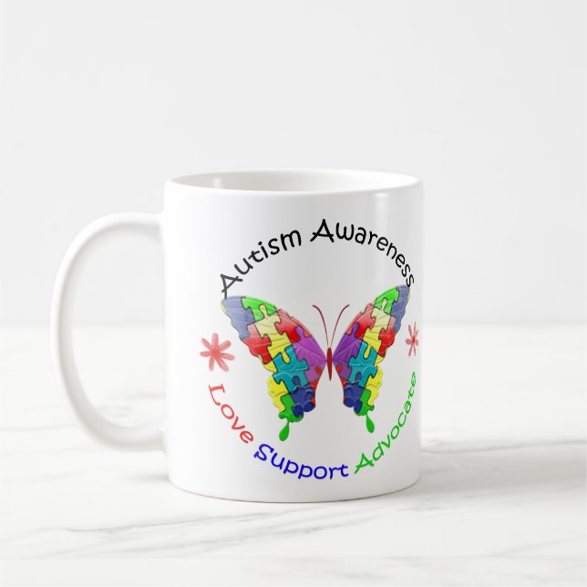 Autismus-Bewusstseins-Schmetterling Kaffeetasse (Links)