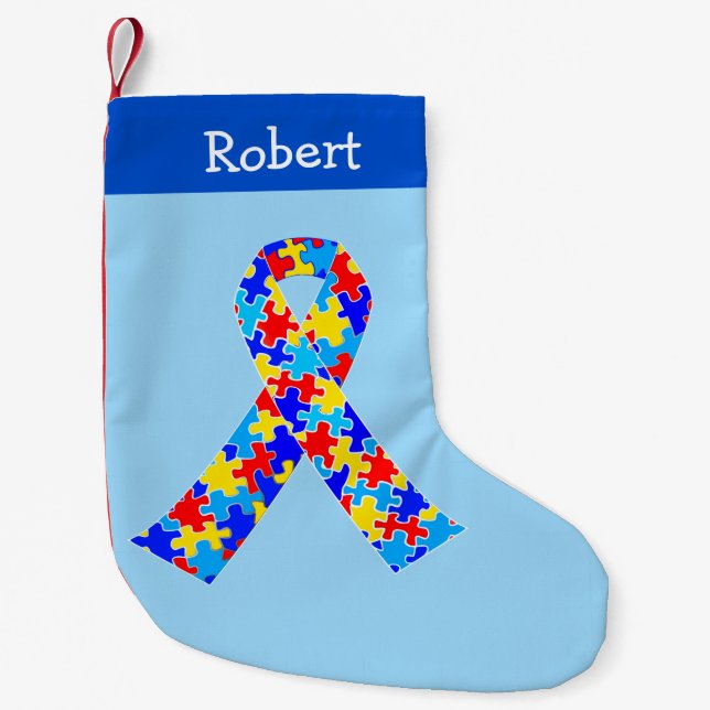 Autismus Bewusstseinsband Niedliches Personalisier Kleiner Weihnachtsstrumpf (Vorderseite)