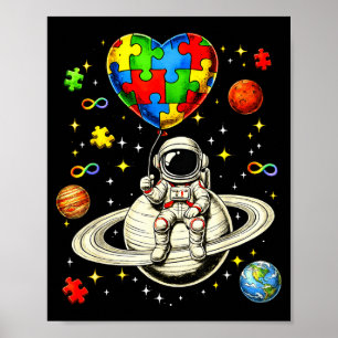 Autismus-Bewusstseinsraum Astronaut Puzzle Herz Poster