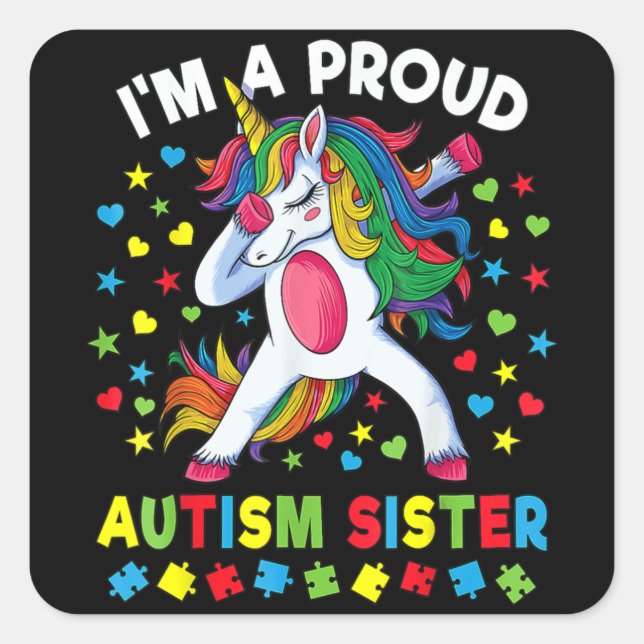 Autismus Bewusstseinsschwäche Einhorn Girl Proud A Quadratischer Aufkleber (Vorderseite)