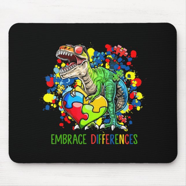 Autismus Embrace Unterschiede Dinosaur T-Rex Kinde Mousepad (Vorne)
