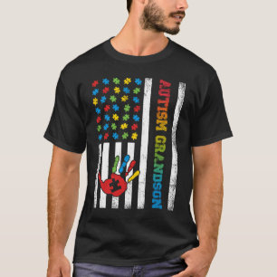Autismus Enkel Amerikanische Flagge Autismus-Bewus T-Shirt