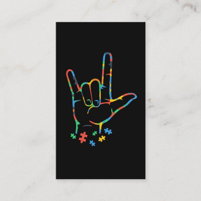 Autismus farbiges Puzzle ASL Handschrift Sprache Visitenkarte (Vorderseite)