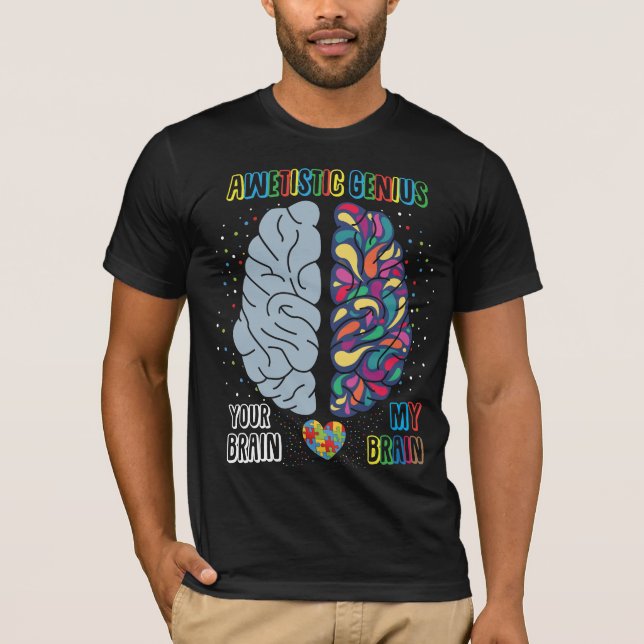 Autismus Genius Herz Autistisches farbiges Gehirn T-Shirt (Vorderseite)