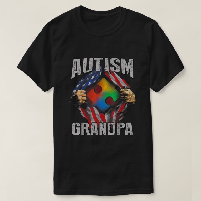 Autismus Großpa Amerikanischer Flaggenautismus Bew T-Shirt (Design vorne)