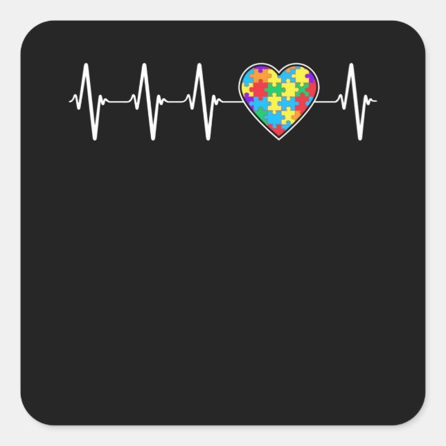 Autismus Heartbeat Liebe Herz EKG Autistic Awarene Quadratischer Aufkleber (Vorderseite)