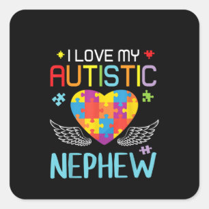 Autismus  I Liebe Mein Autistisches Nephew Herzpuz Quadratischer Aufkleber
