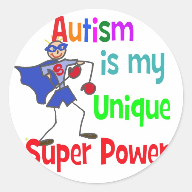Autismus ist mein einzigartiger SuperPower Runder Aufkleber (Vorderseite)