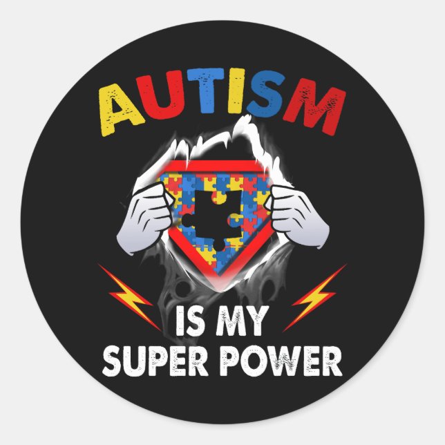 Autismus ist mein Super-Power Superhero Puzzle Aut Runder Aufkleber (Vorderseite)