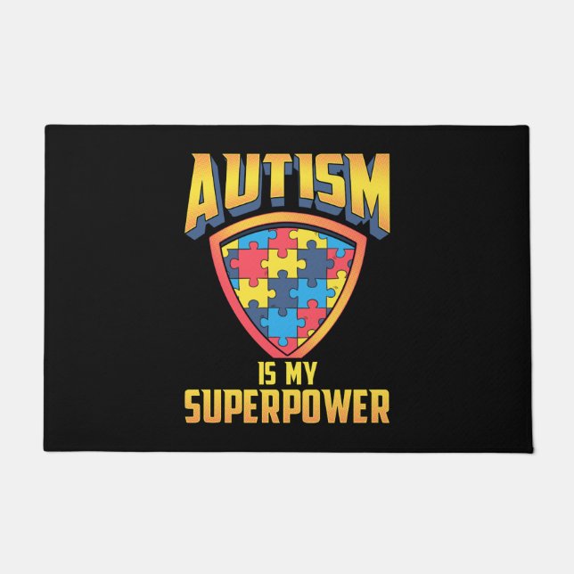 Autismus ist mein superkraftvoller Rätsel Schild Fußmatte (Vorderseite)