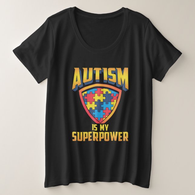 Autismus ist mein superkraftvoller Rätsel Schild Große Größe T-Shirt (Design vorne)