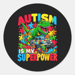 Autismus ist mein Superpower Dino Boys Monster Tru Runder Aufkleber