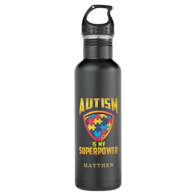 Autismus ist meine Supermacht Autistische Unterstü Edelstahlflasche (Vorderseite)