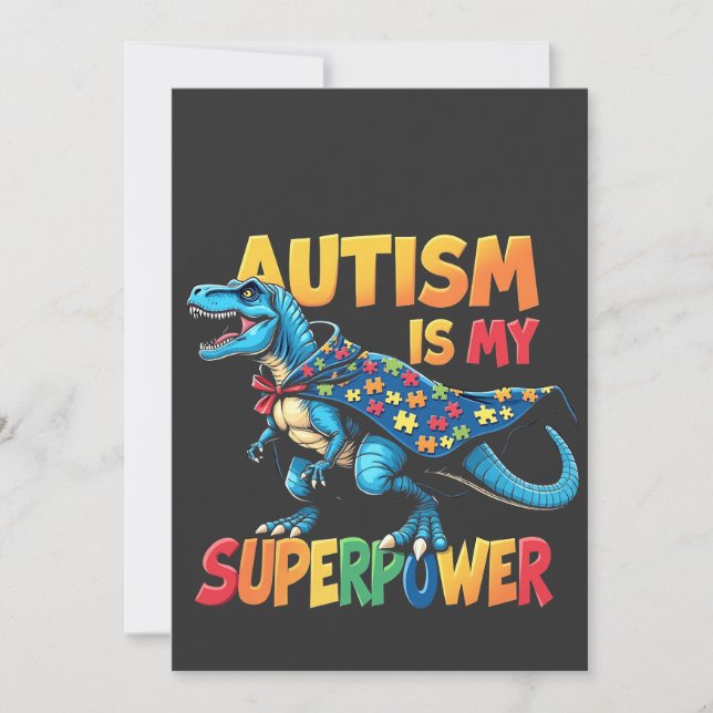 Autismus ist meine Supermacht Dinosaurier Autismus Einladung (Vorderseite)
