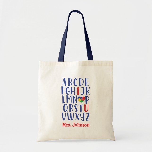 Autismus Lehrer Alphabet Personalisiert Tragetasche (Vorne)