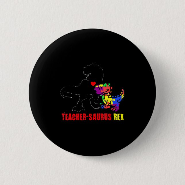 Autismus-Lehrer Dinosaurier LehrerSaurus Rex Tier Button (Vorderseite)