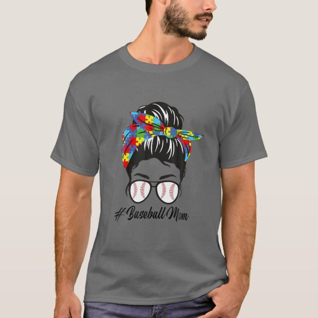 Autismus Mama Baseball Messy Bun Bandana Autism Aw T-Shirt (Vorderseite)
