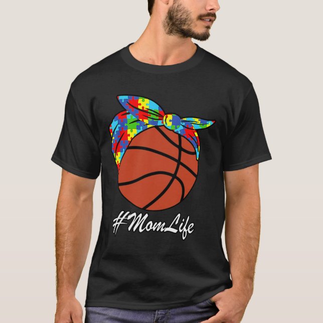 Autismus Mama Basketball Messy Bun Autismus Bewuss T-Shirt (Vorderseite)