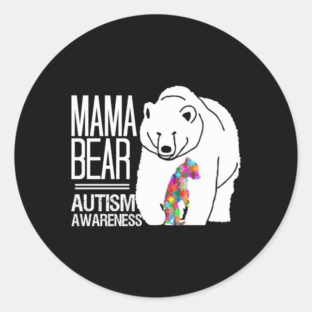 Autismus Mama Bear Autismus Bewusstsein Runder Aufkleber (Vorderseite)