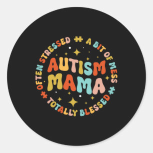 Autismus Mama Groovy Autismus Bewusstsein Inspirat Runder Aufkleber