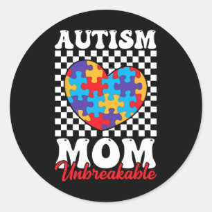 Autismus Mama Herz Puzzle Mutter Sohn Autismus Runder Aufkleber
