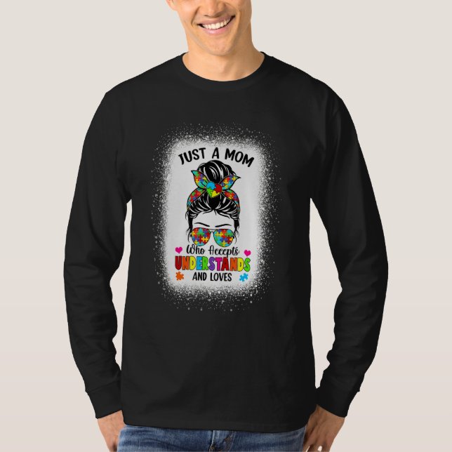 Autismus Mama Lebensbewusstsein Messy Bun Puzzle P T-Shirt (Vorderseite)