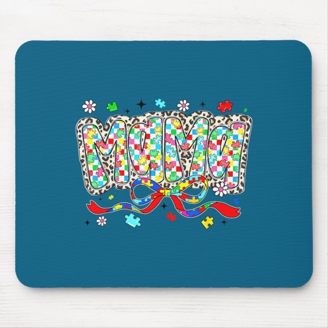 Autismus-Mama Leopard-Schecken-Puzzleteil-Bogen Mousepad (Vorne)