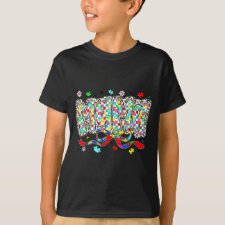 Autismus-Mama Leopard-Schecken-Puzzleteil-Bogen T-Shirt