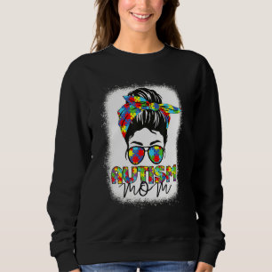 Autismus Mama Life Messy Bun gebleicht Motheru2019 Sweatshirt