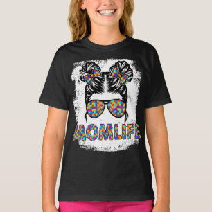 Autismus Mama Life Messy Bun Sonnenbrille Bandana T-Shirt