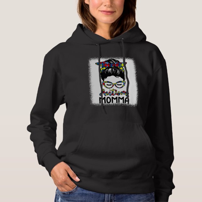 Autismus Mama Messy Bun gebleicht Autismus Bewusst Hoodie (Vorderseite)