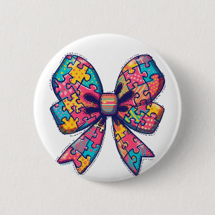 Autismus Mama Puzzle Piece Coquette Bow Ribbon Aut Button