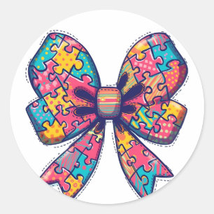 Autismus Mama Puzzle Piece Coquette Bow Ribbon Aut Runder Aufkleber