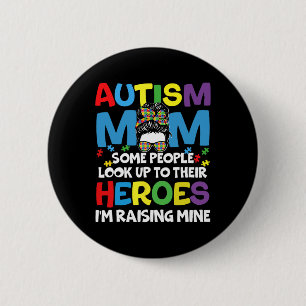 Autismus Mama Raising Hero Groovy Messy Bun Autism Button