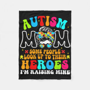 Autismus Mama Raising Hero Groovy Messy Bun Autism Fleecedecke