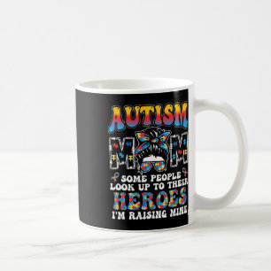 Autismus Mama Raising Hero Groovy Messy Bun Autism Kaffeetasse