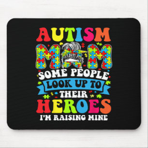 Autismus Mama Raising Hero Groovy Messy Bun Autism Mousepad