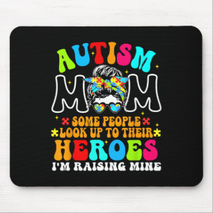 Autismus Mama Raising Hero Groovy Messy Bun Autism Mousepad