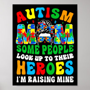 Autismus Mama Raising Hero Groovy Messy Bun Autism Poster