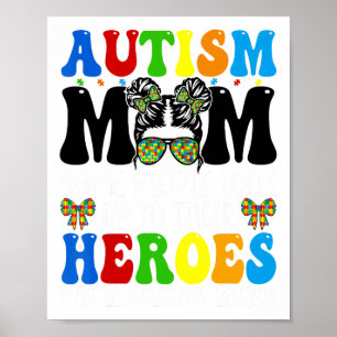 Autismus Mama Raising Hero Groovy Messy Bun Autism Poster