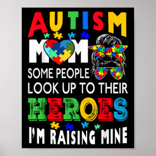 Autismus Mama Raising Hero Groovy Messy Bun Autism Poster