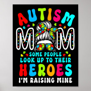 Autismus Mama Raising Hero Groovy Messy Bun Autism Poster