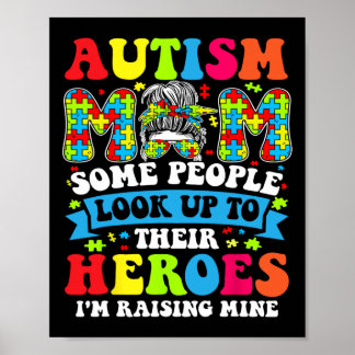 Autismus Mama Raising Hero Groovy Messy Bun Autism Poster