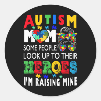 Autismus Mama Raising Hero Groovy Messy Bun Autism Runder Aufkleber