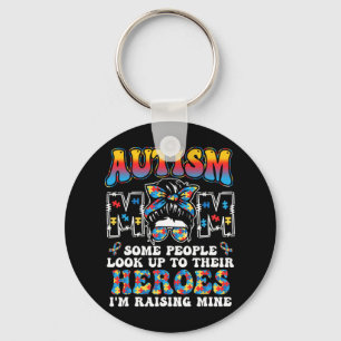 Autismus Mama Raising Hero Groovy Messy Bun Autism Schlüsselanhänger
