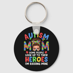 Autismus Mama Raising Hero Groovy Messy Bun Autism Schlüsselanhänger