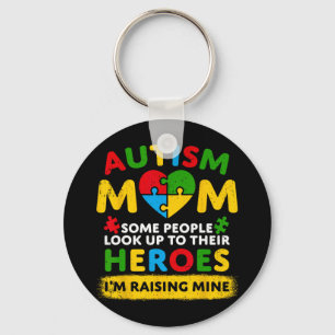 Autismus Mama Raising Hero Groovy Messy Bun Autism Schlüsselanhänger