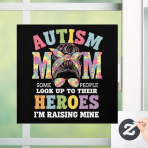 Autismus Mama Raising Hero Messy Bun Autistic Fensteraufkleber