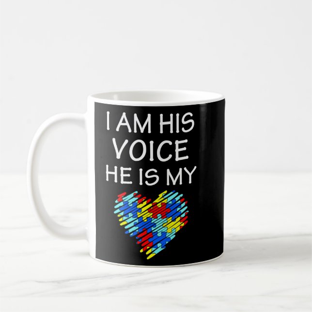 Autismus Mama Shirt Ich bin seine Stimme Zitat Bew Kaffeetasse (Links)